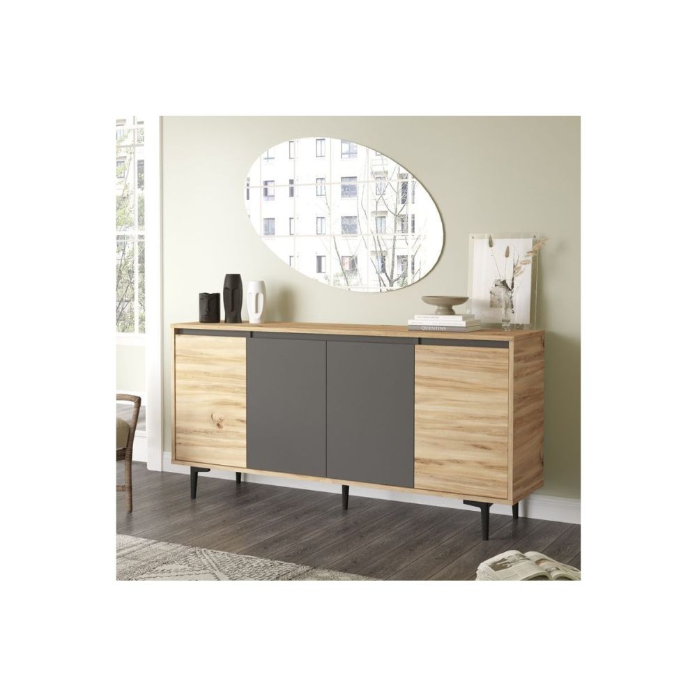Aparador Moderno de 4 Puertas, Roble-Antracita