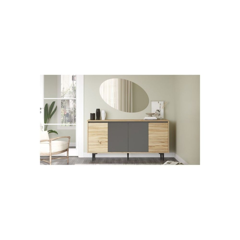 Aparador Moderno de 4 Puertas, Roble-Antracita