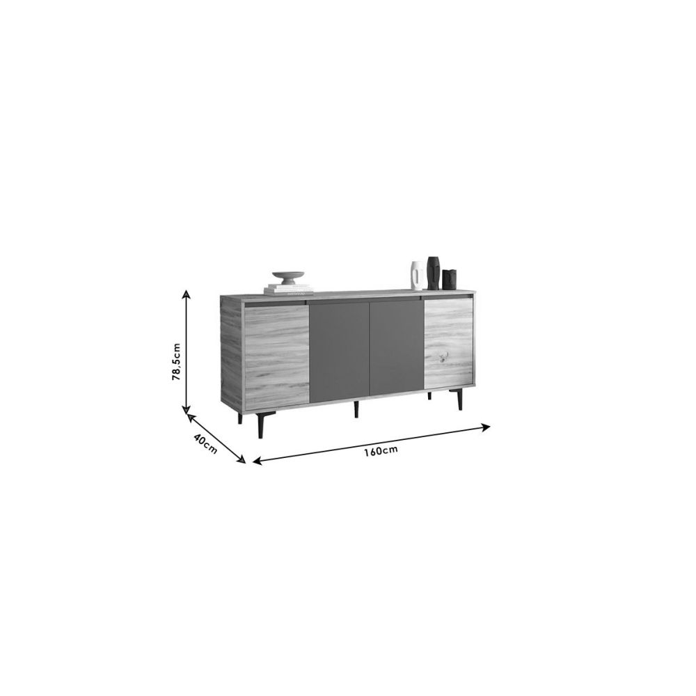 Aparador Moderno de 4 Puertas, Roble-Antracita