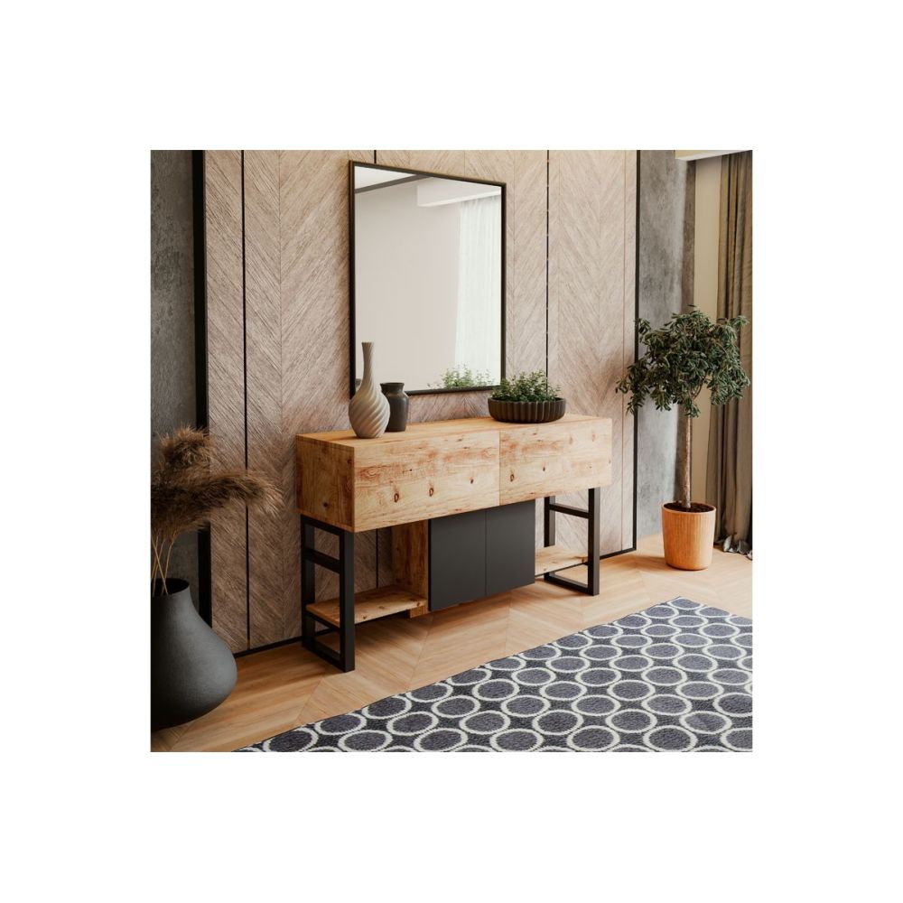 Buffet Diseño Moderno Natural-Negro con 4 Puertas