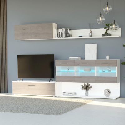 Mueble de Salón con Leds, Acabado en Andersen Pino, 250x115 cm