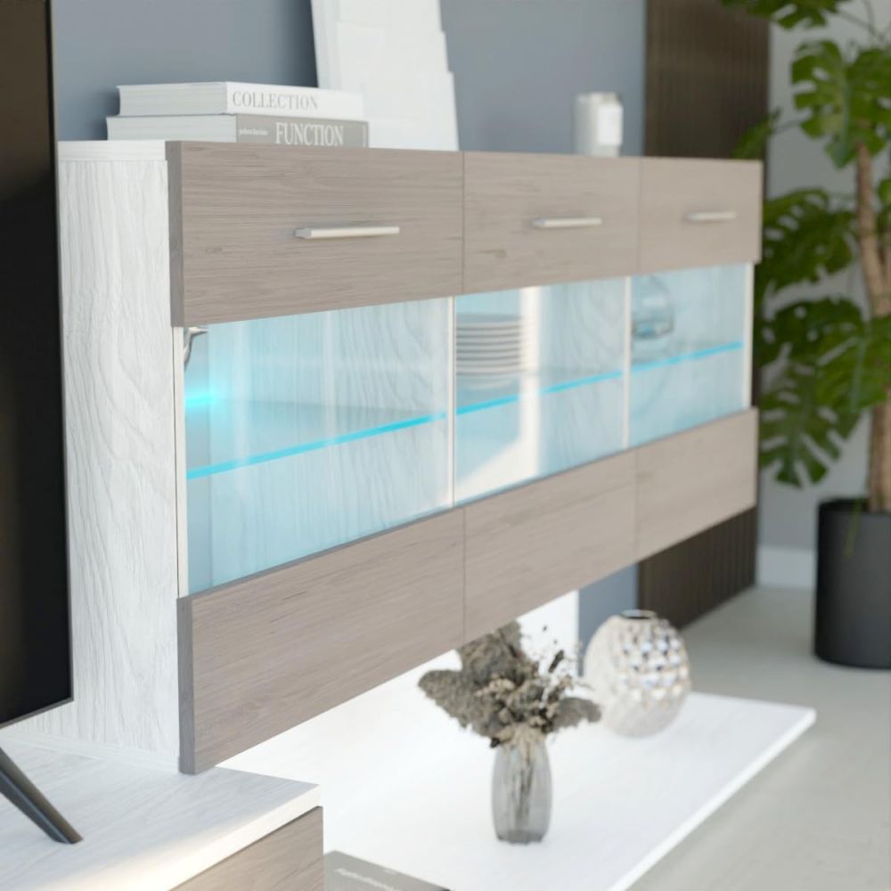 Mueble de Salón con Leds, Acabado en Andersen Pino, 250x115 cm