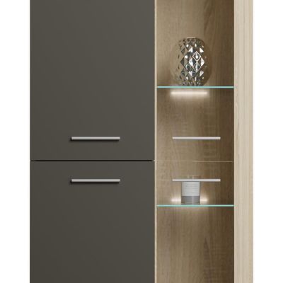 Mueble de Salón Moderno con Leds, Acabado en Cambria, 260x191 cm