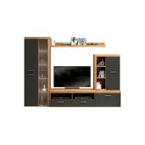 Mueble de Salón Moderno con Leds, Acabado en Cambria, 260x191 cm
