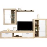 Mueble de salón y TV Moderno con Leds Color Cambria, cambria y blanco módulo de comedor