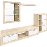 Mueble de salón y TV Moderno con Leds Color Cambria, cambria y blanco módulo de comedor
