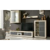 Mueble de salón y TV Moderno con Leds Color Cambria, cambria y grafito módulo de comedor