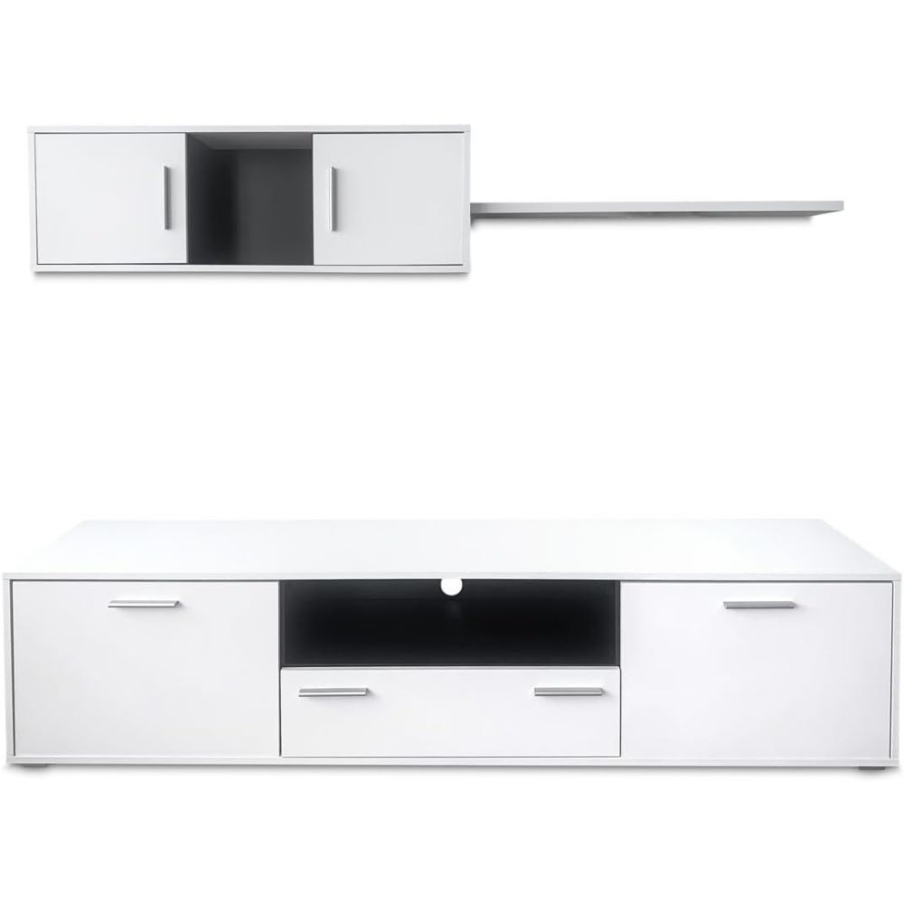 Mueble de salón y TV Composición para salón 200 Cm, blanco gran espacio almacenamiento