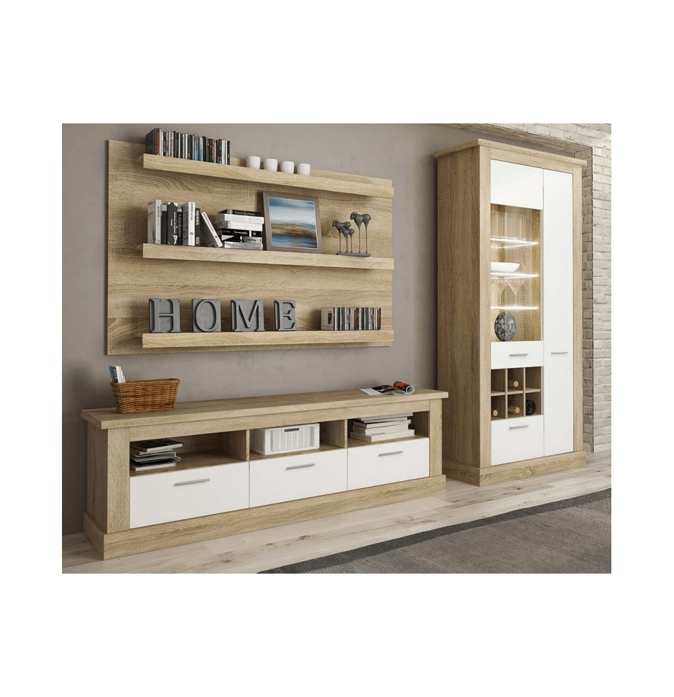 Mueble de Comedor, Mueble Salón, Acabado en Blanco y Cambria, Medidas: 276 cm (Ancho) x 201,6 cm (Alto) x 41,8 cm (Fondo) Mueble de Comedor, Mueble Salón, Acabado en Blanco y Cambria, Medidas: 276 cm (Ancho) x 201,6 cm (Alto) x 41,8 cm (Fondo)